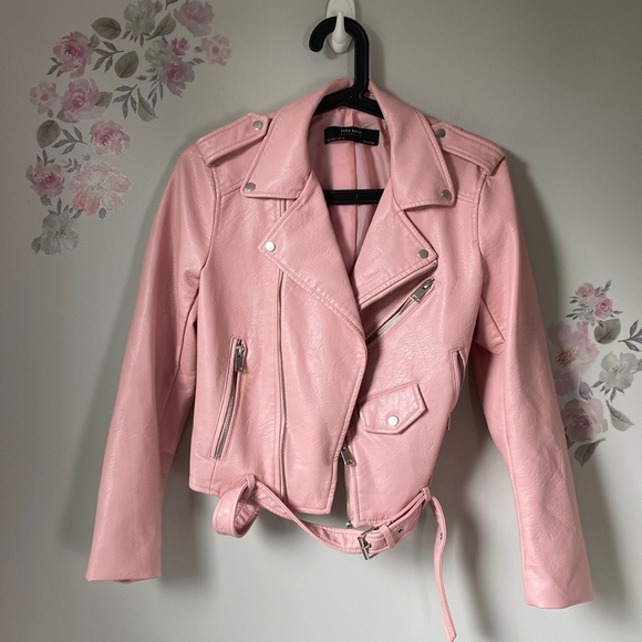 Zara Jackets & Blazers - Zara Basic Outerwear Pink Faux Leather Biker Jacket - Size S